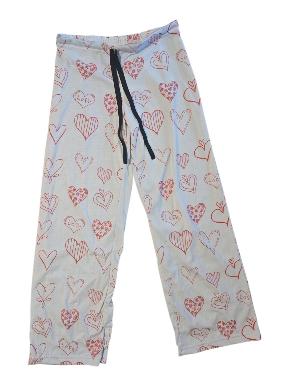 Source Unknown White Pajama Pants with Red Heart Print